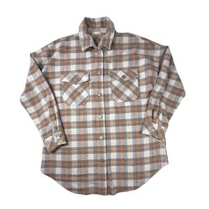 ALTAR'D STATE Womens Size M Butter Cream Plaid Button Up Flannel Shirt JACKET